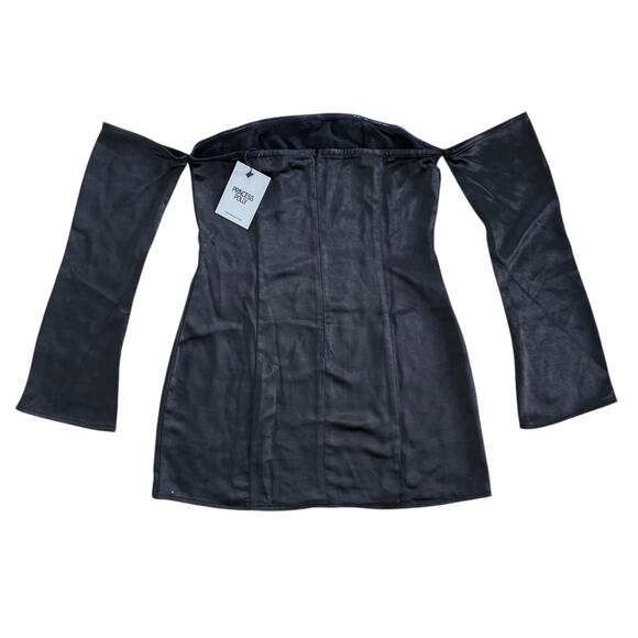 Princess Poly Amalea Off the Shoulder Long Sleeve Black Satin Mini Dress Size 8 - Picture 6 of 12